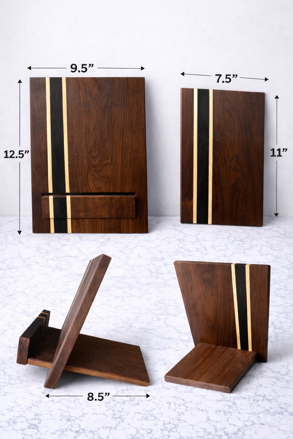 Cookbook Stand & Matching Board Set —  Walnut, Wenge & Maple