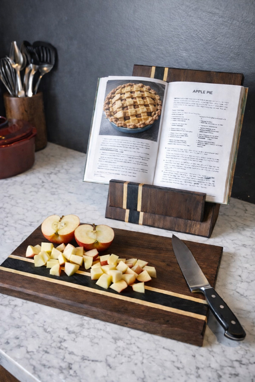 Cookbook Stand & Matching Board Set —  Walnut, Wenge & Maple
