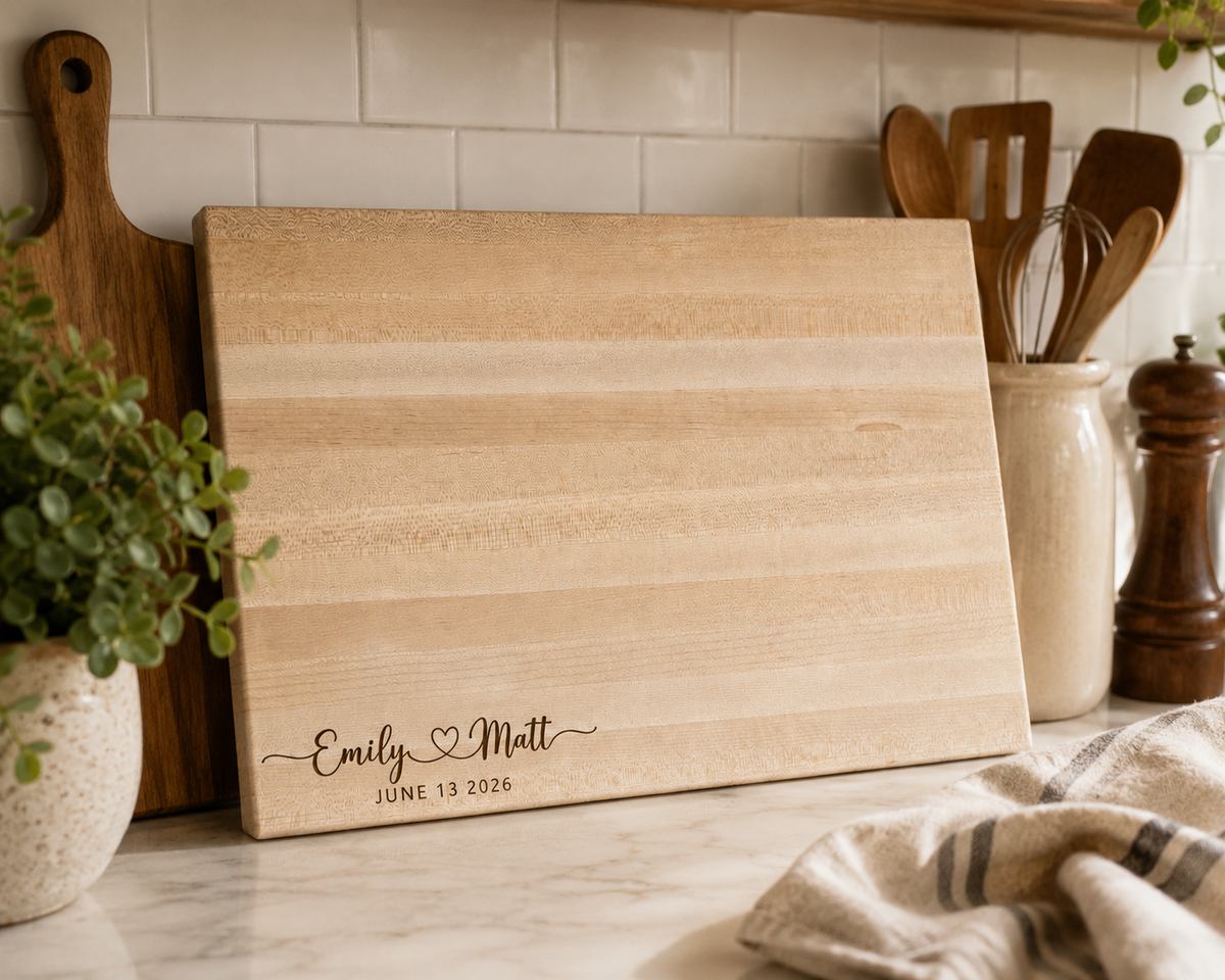 Personalized Wooden Edge Grain Cutting Board | Walnut, Maple, Sapele & Ambrosia Maple